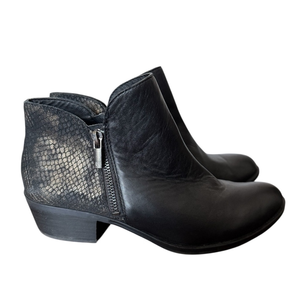 Lucky Brand Black Ankle Boots with Snakeskin Detail-Size 8.5